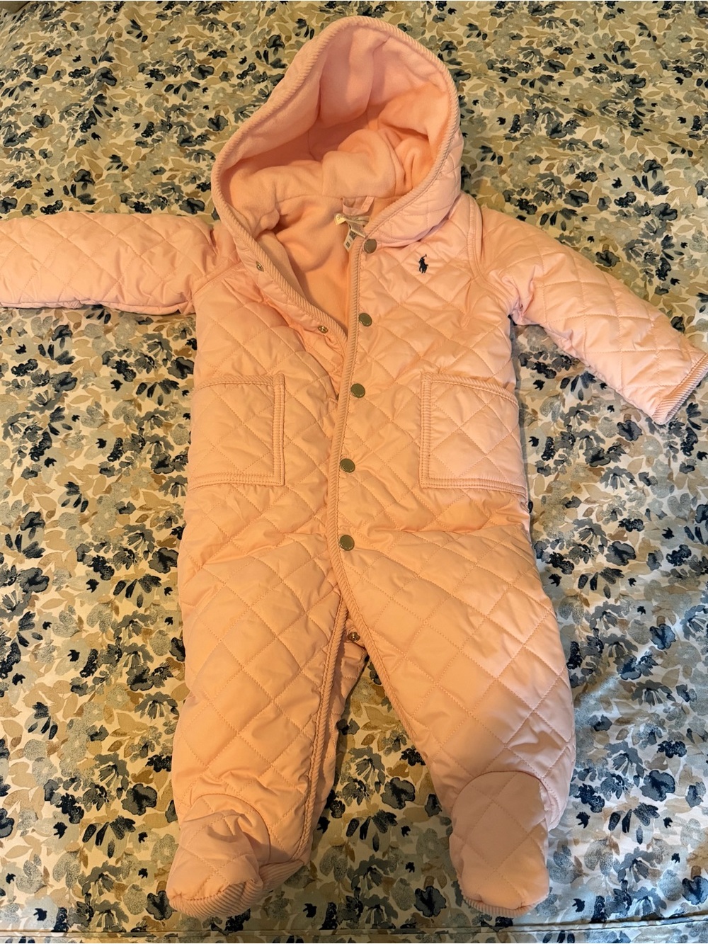 Ralph Lauren Quilted Pink Hooded Baby One-Piece Footed Snowsuit